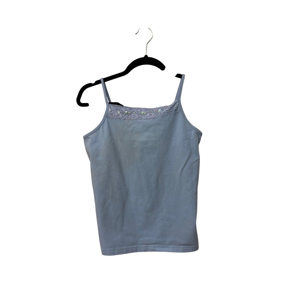 Cherokee Vintage Blue Sequin‎ Lace Trim Cami Tank Top y2k Womens S M